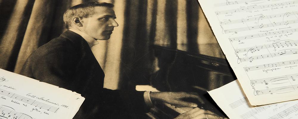 Komposition med fotografi av Wilhelm Stenhammar och notmanuskript av Wilhelm Stenhammar