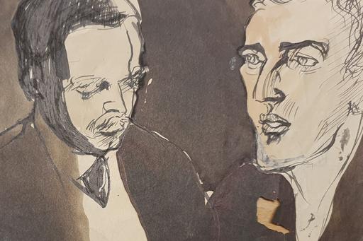 Teckning av Wilhelm Stenhammar och troligen Jean Sibelius.
