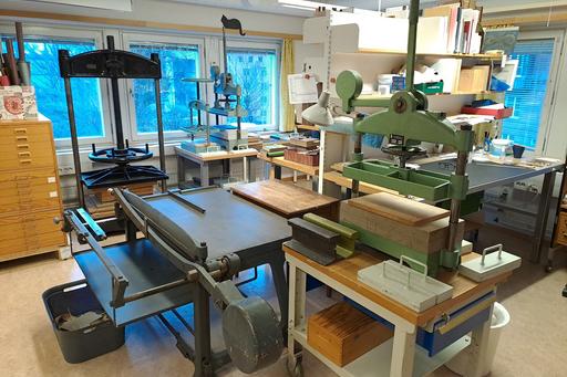 The present-day bookbinders' workshop.