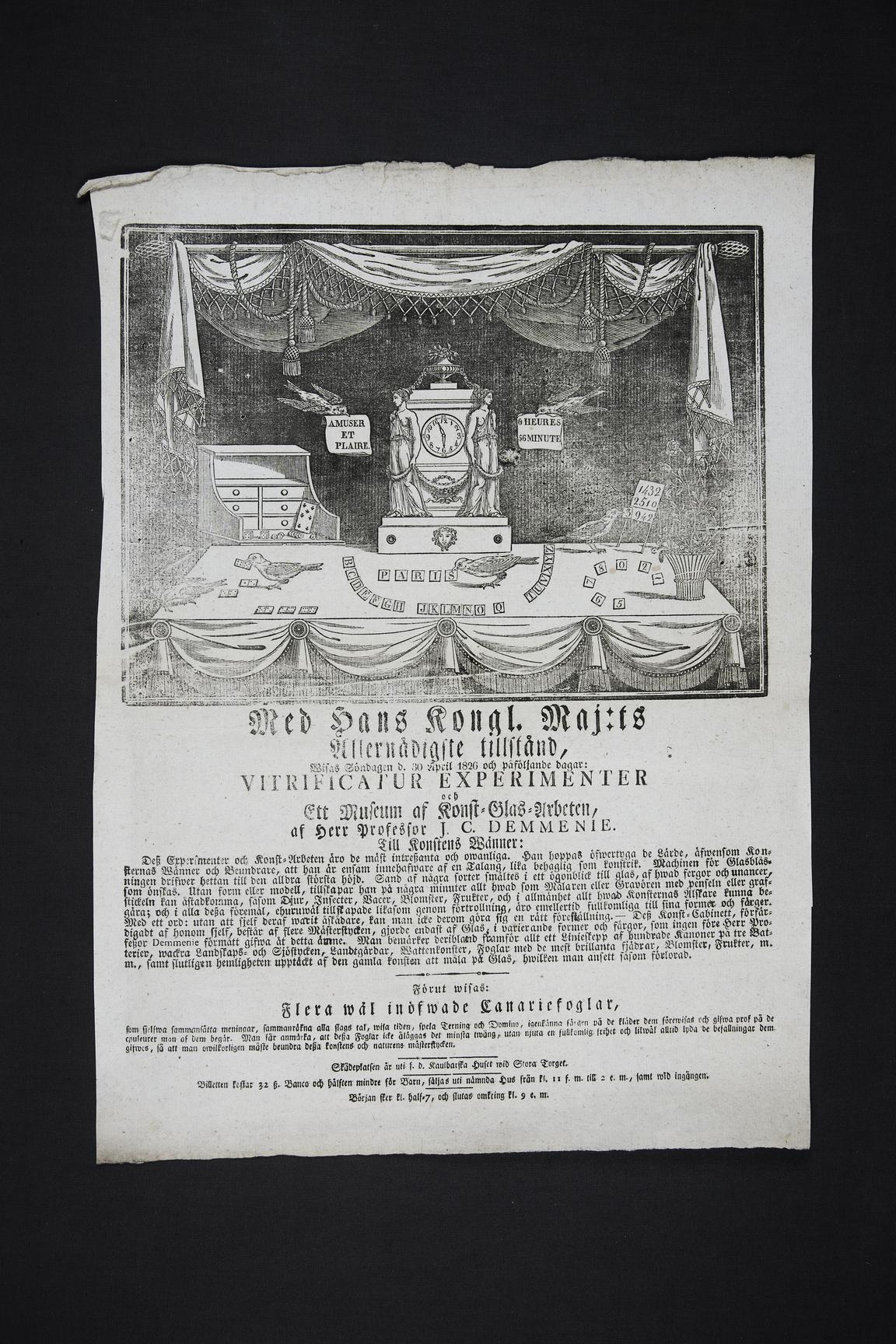 Glasblåsning och förevisning av kanariefåglar. 1826. 