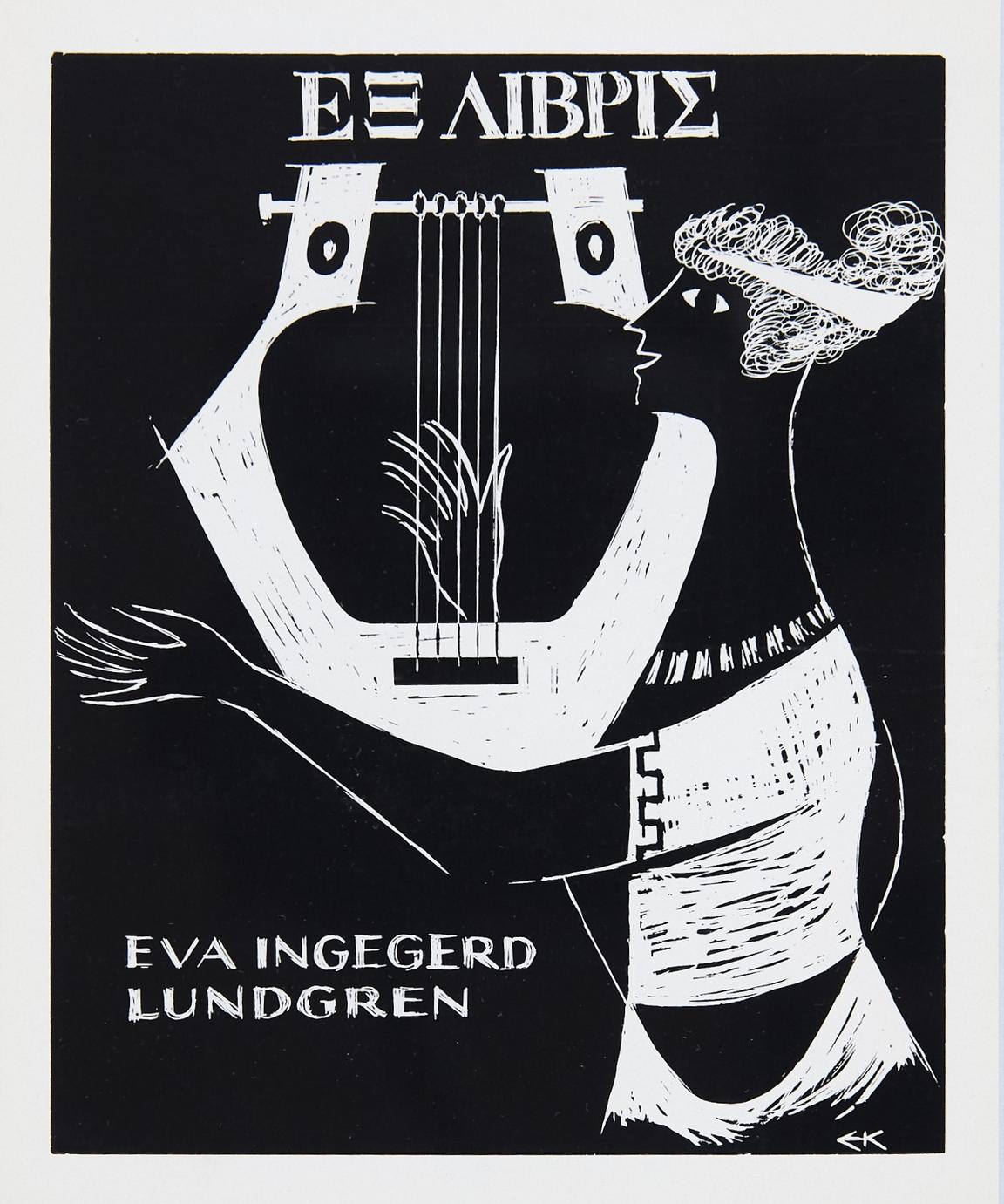 Exlibris till Eva Lundgren skapat av Jo Erich Kuhn. 