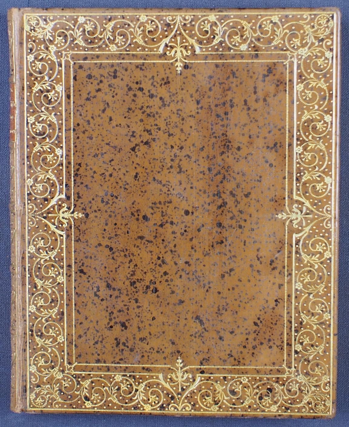 Oostindisk reise-bog … Printed in Copenhagen 1678. Full calf binding, light and black-marbled, with inner and outer dentelles and gilded edges.