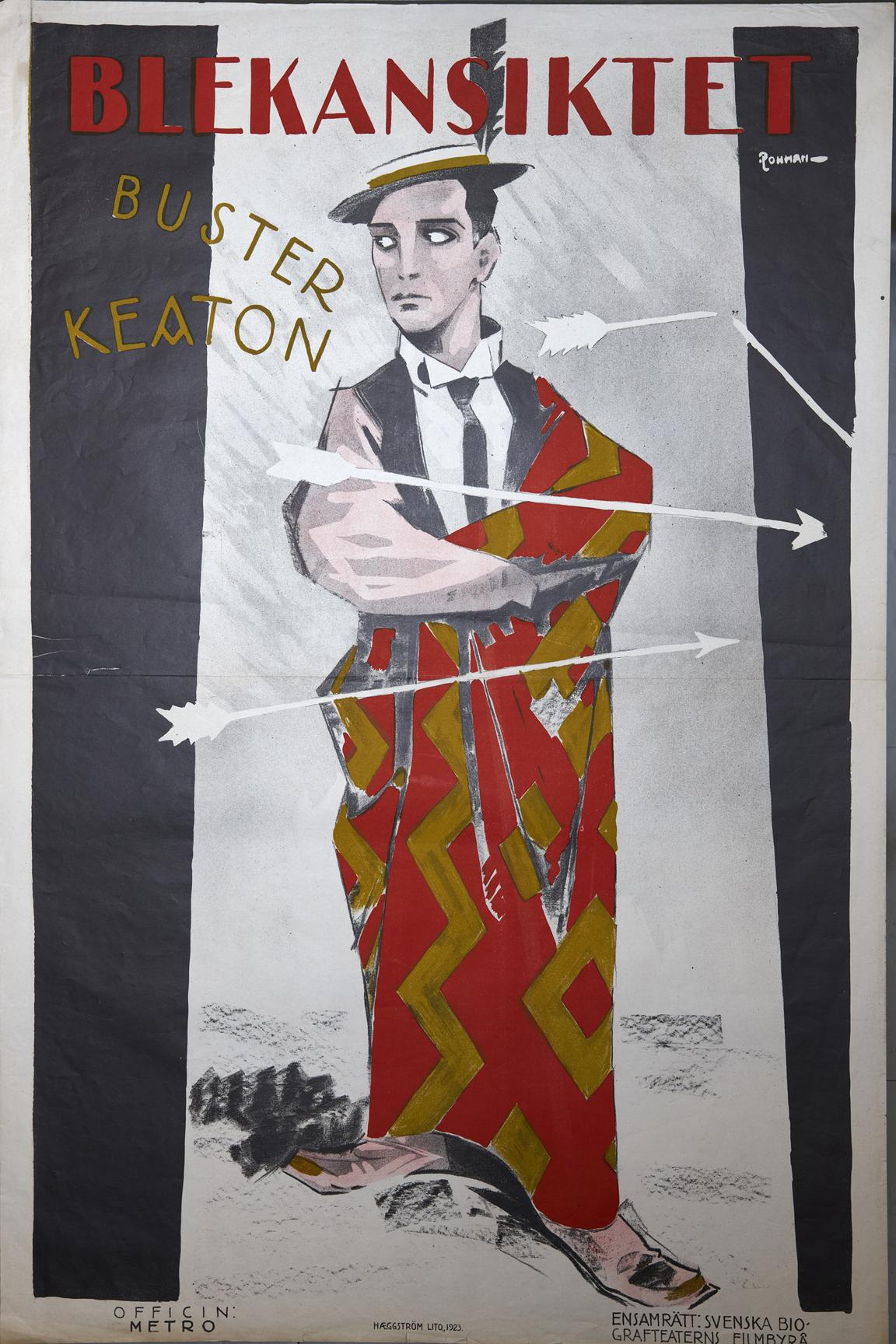 Swedish movie poster for Blekansiktet starring Buster Keaton, 1923.