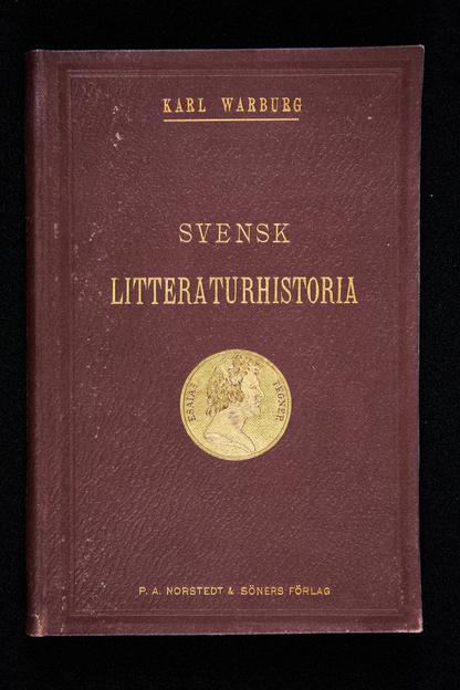 Omslag till boken Svensk litteraturhistoria av litteraturhistorikern och bibliotekarien Karl Warburg. 