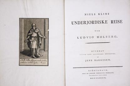 Titeluppslag ur Ludvig Holbergs Niels Klims underjordiske reise, från 1789.