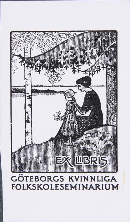 Bookplate of the Gothenburg elementary high school teacher's training college for women.